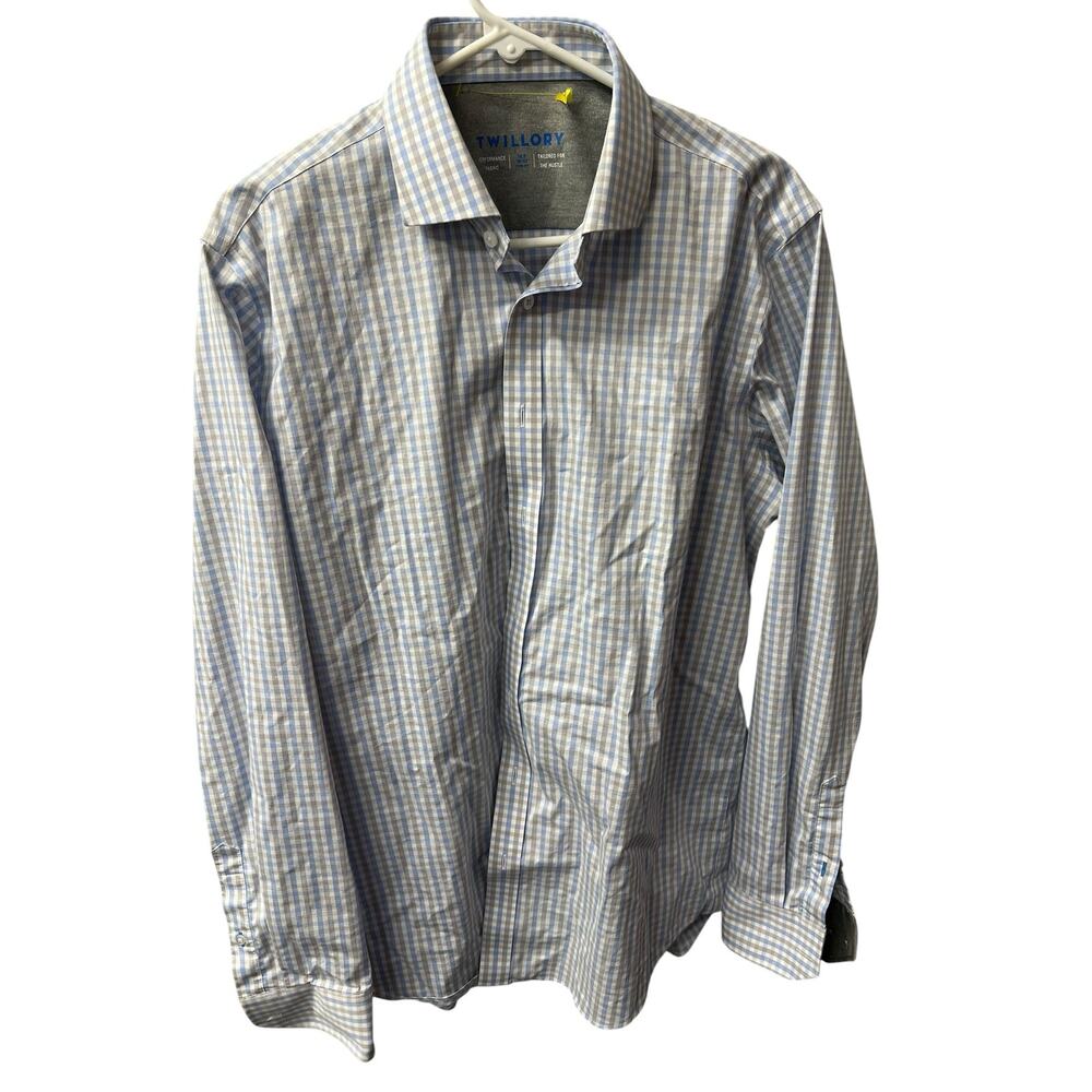 Twillory Performance Dress Shirt Mens 16.5 36/37 Trim Fit Gray Check